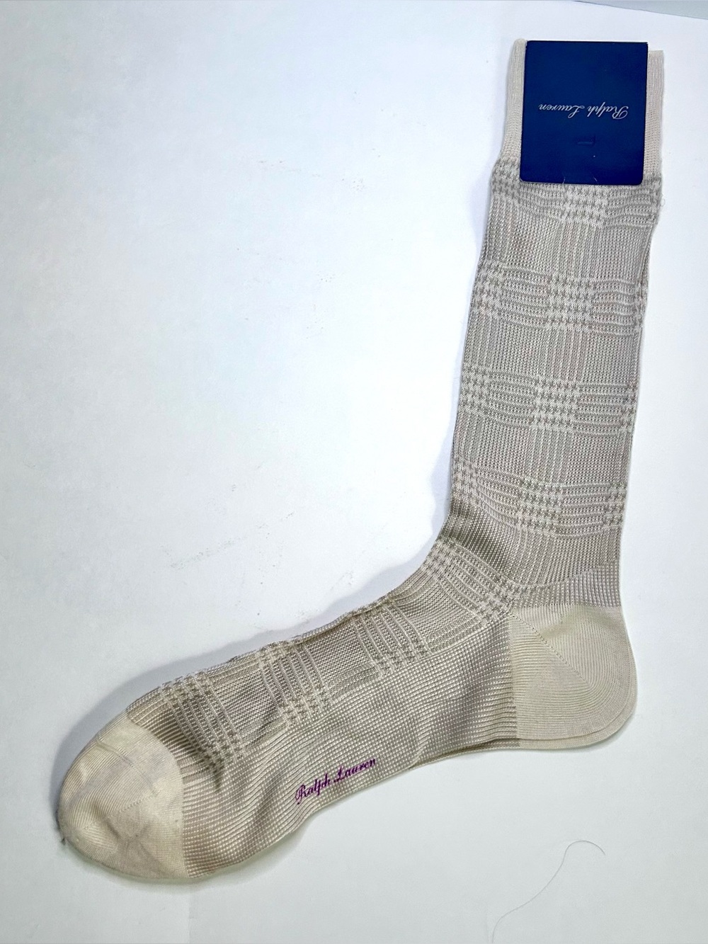 New Ralph Lauren Purple Label Beige Glen Plaid Men’s Dress Socks 1 Pair